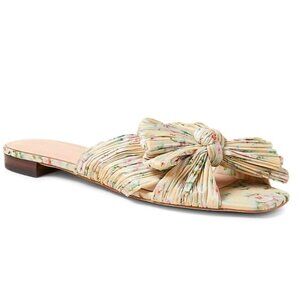 Loeffler Randall BHLDN Daphne Pleated Bow 10 Beige Floral Knotted Slide Flat